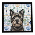 Black Cairn Terrier Coastal Sea Glass Framed Metal Print Bathroom, Kitchen, Office, Home Decor Wall Art Ready to Hang, Square, 8X8