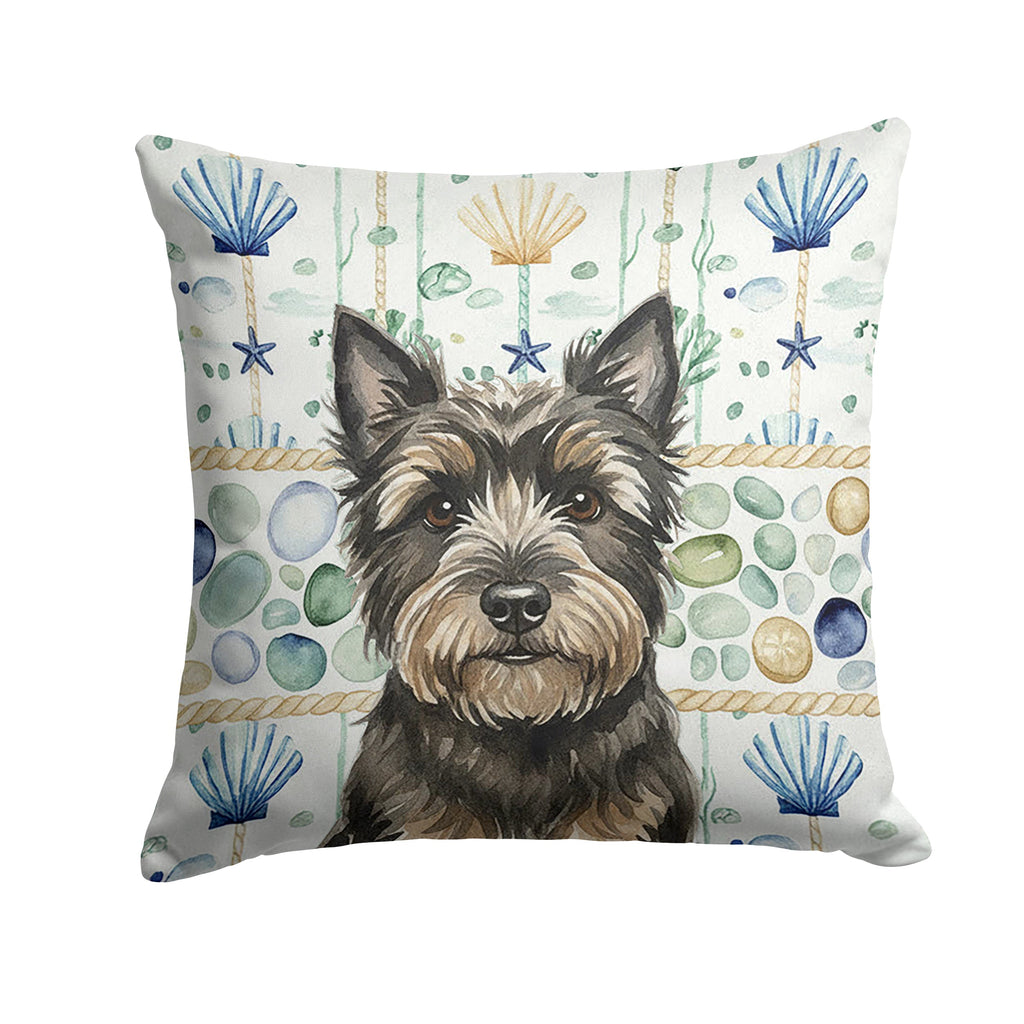 Black Cairn Terrier Coastal Sea Glass Decorative Throw Pillow 18x18 Indoor Outdoor Accent Cushion, Fabric Cover with Insert for Sofa, Bed, Porch & Living Room