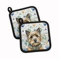 Cairn Terrier Coastal Sea Glass Pot Holder Set of 2 Heat Resistant Quilted Hot Pads 7.5 x 7.5 Inch, Insulated Kitchen Trivets for Cooking & Baking