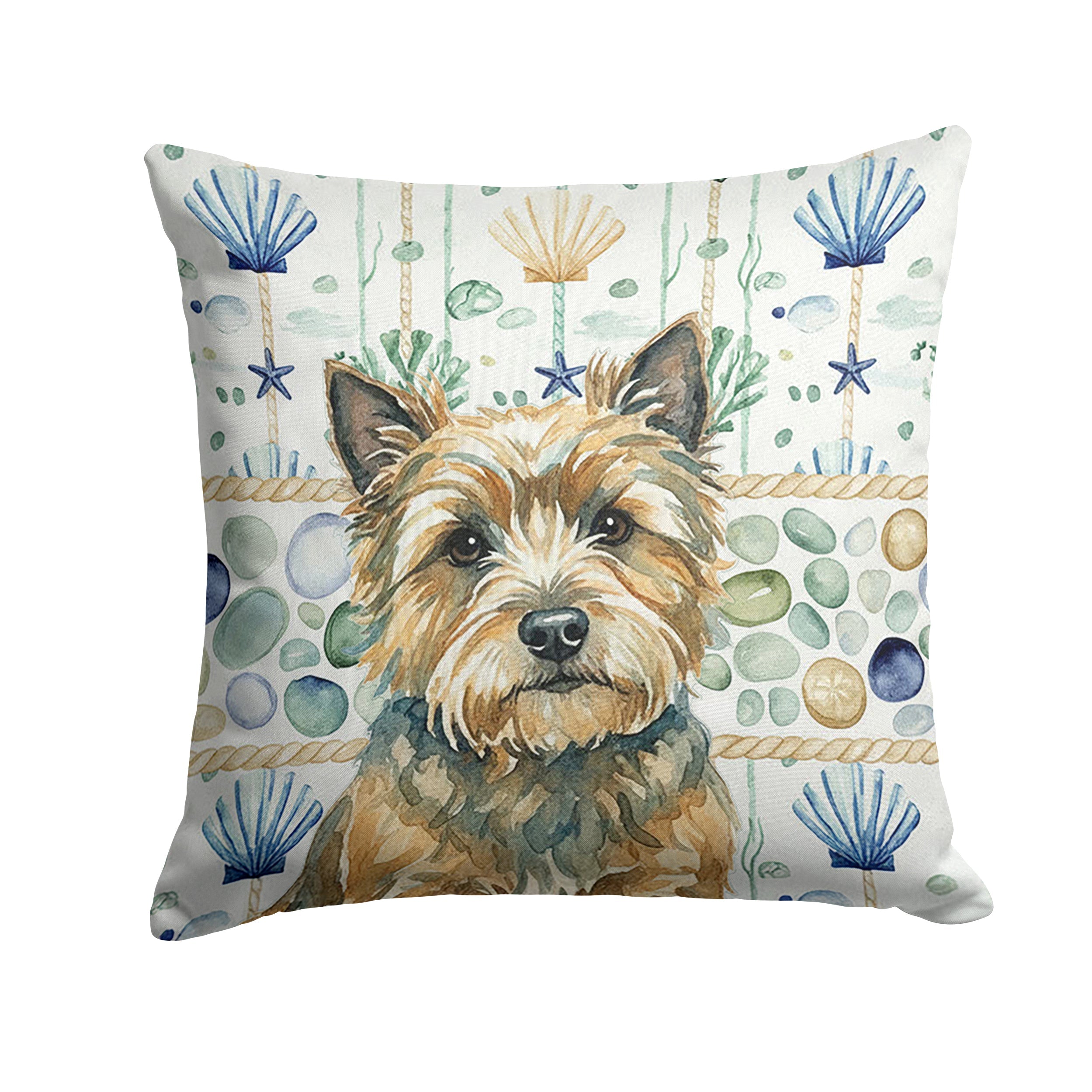 Cairn Terrier Coastal Sea Glass Decorative Throw Pillow 18x18 Indoor Outdoor Accent Cushion, Fabric Cover with Insert for Sofa, Bed, Porch & Living Room