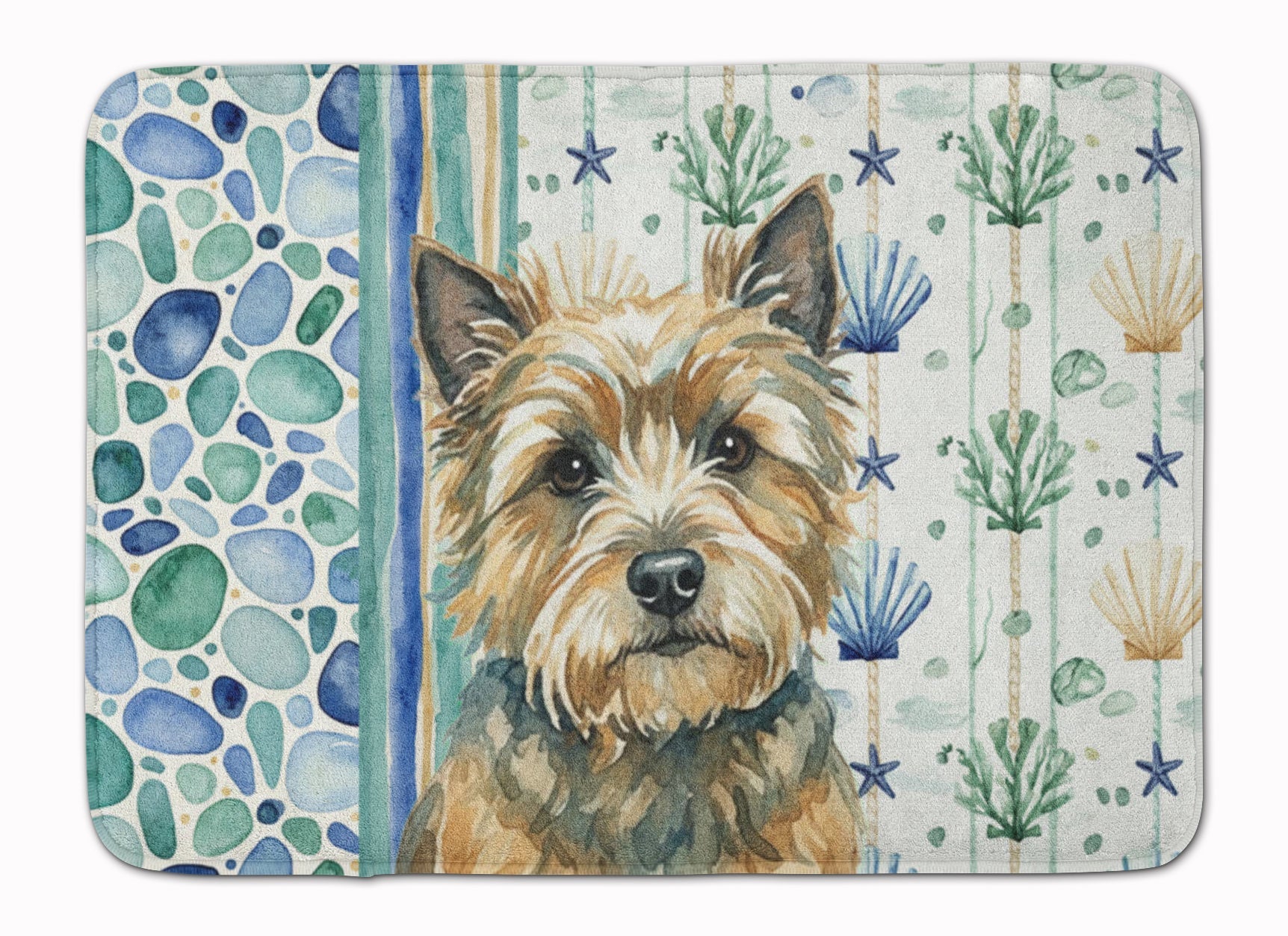 Cairn Terrier Coastal Sea Glass Memory Foam Kitchen Mat Machine Washable Anti-Fatigue Cushion Comfort Bath or Kitchen Rug
