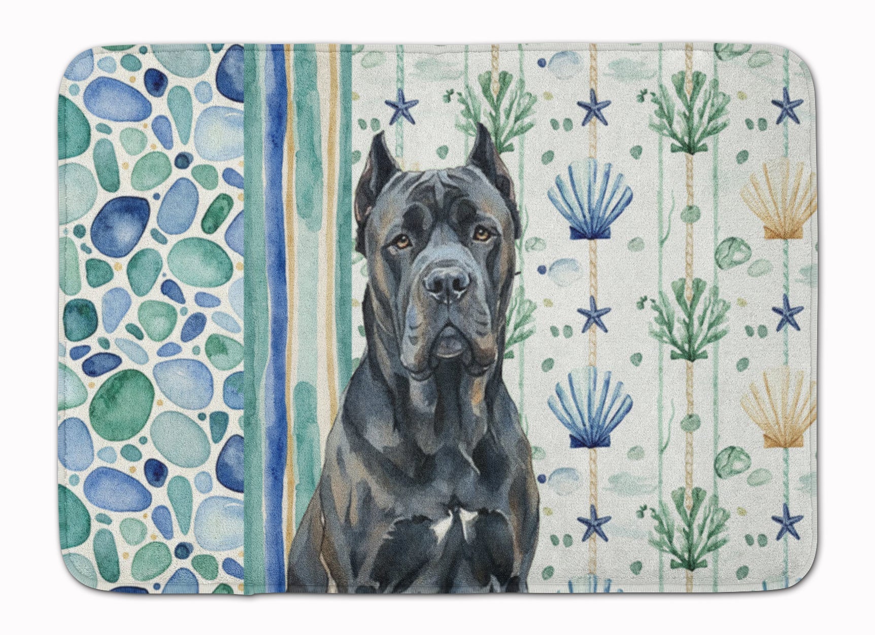 Cane Corso Coastal Sea Glass Memory Foam Kitchen Mat Machine Washable Anti-Fatigue Cushion Comfort Bath or Kitchen Rug