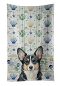 Black and White Cardigan Welsh Corgi Coastal Sea Glass Kitchen Towel Velour Plush Front and Cotton Loop Back Machine Washable