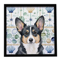 Black and White Cardigan Welsh Corgi Coastal Sea Glass Framed Metal Print Bathroom, Kitchen, Office, Home Decor Wall Art Ready to Hang, Square, 8X8