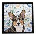 Brindle Cardigan Welsh Corgi Coastal Sea Glass Framed Metal Print Bathroom, Kitchen, Office, Home Decor Wall Art Ready to Hang, Square, 8X8