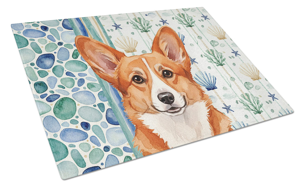 Red Cardigan Welsh Corgi Coastal Sea Glass Cutting Board Tempered Glass Kitchen Cutting Surface, Heat Resistant Chopping, Non-Slip Feet, Food Prep & Serving