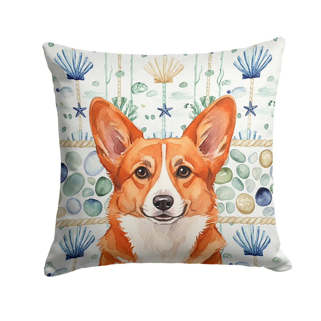 Red Cardigan Welsh Corgi Coastal Sea Glass Decorative Throw Pillow 18x18 Indoor Outdoor Accent Cushion, Fabric Cover with Insert for Sofa, Bed, Porch & Living Room