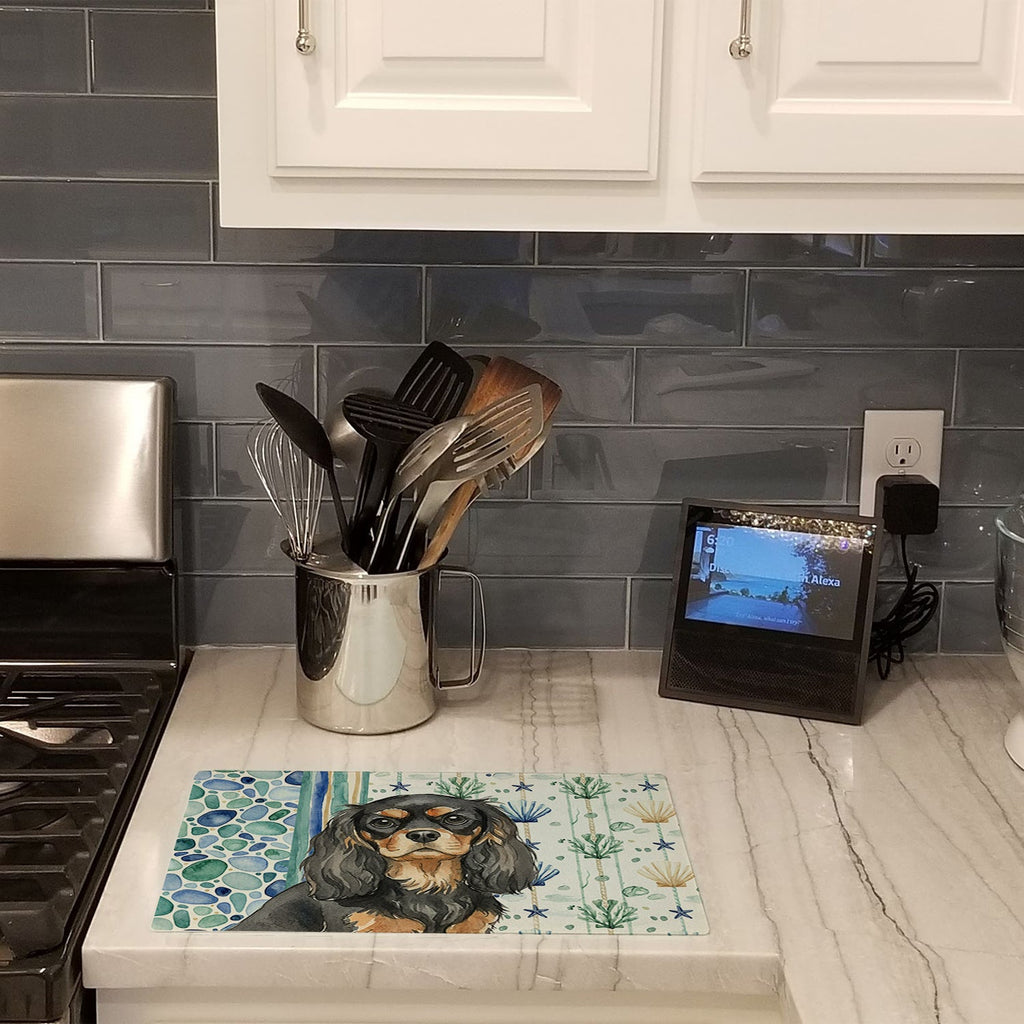 Black and Tan Cavalier Spaniel Coastal Sea Glass Cutting Board Tempered Glass Kitchen Cutting Surface, Heat Resistant Chopping, Non-Slip Feet, Food Prep & Serving