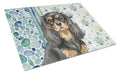 Black and Tan Cavalier Spaniel Coastal Sea Glass Cutting Board Tempered Glass Kitchen Cutting Surface, Heat Resistant Chopping, Non-Slip Feet, Food Prep & Serving
