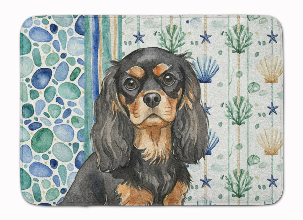 Black and Tan Cavalier Spaniel Coastal Sea Glass Memory Foam Kitchen Mat Machine Washable Anti-Fatigue Cushion Comfort Bath or Kitchen Rug