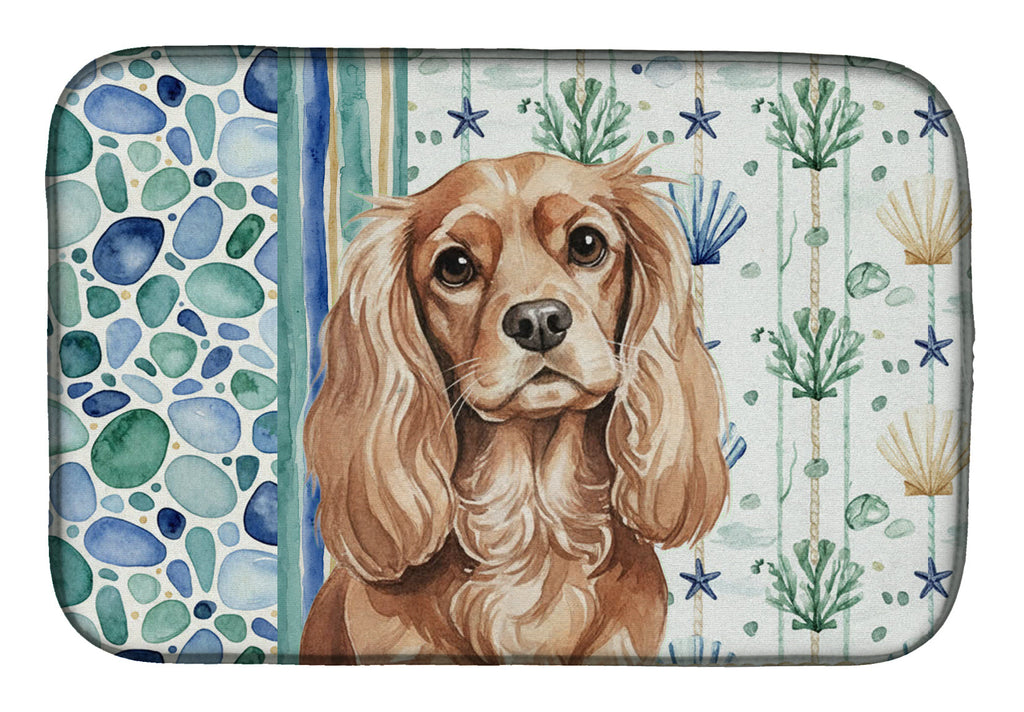 Ruby Cavalier Spaniel Coastal Sea Glass Dish Drying Mat Absorbent Dish Drying Mat Pad for Kitchen Counter Dish Drainer Mat for Countertop, 14 x 21", Multicolor