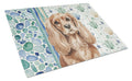 Ruby Cavalier Spaniel Coastal Sea Glass Cutting Board Tempered Glass Kitchen Cutting Surface, Heat Resistant Chopping, Non-Slip Feet, Food Prep & Serving