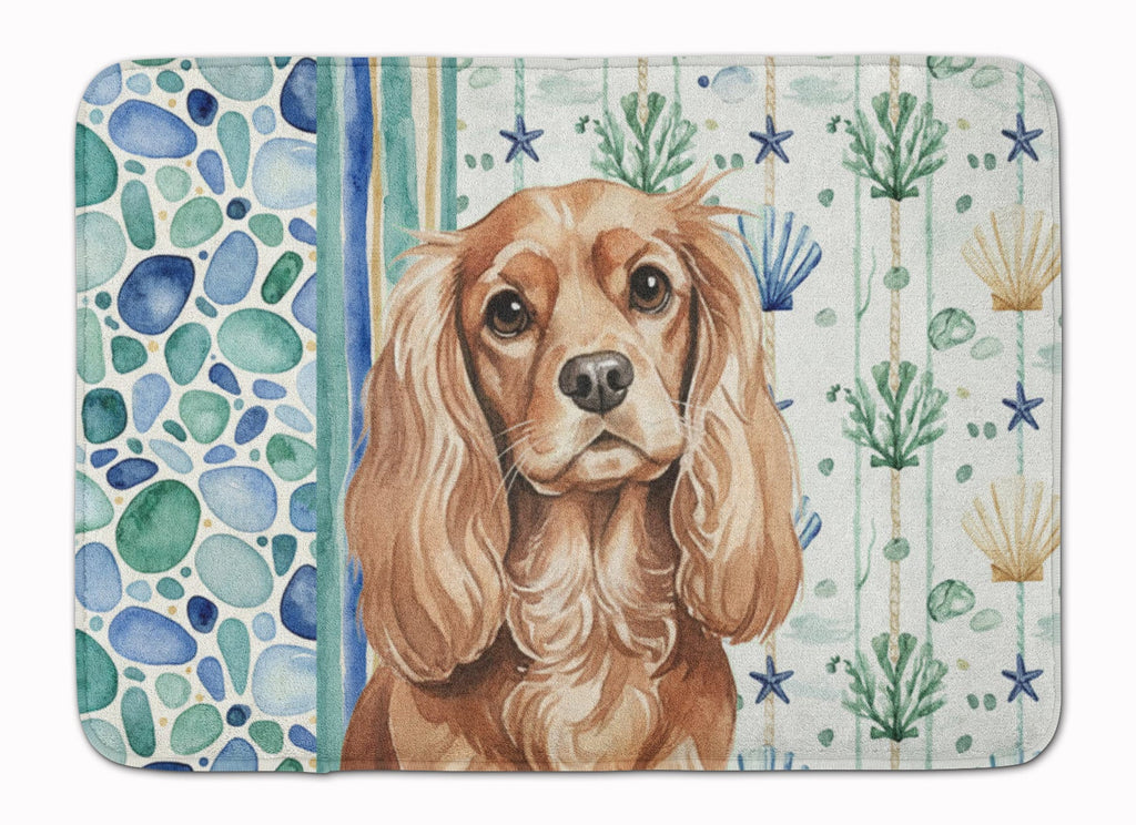Ruby Cavalier Spaniel Coastal Sea Glass Memory Foam Kitchen Mat Machine Washable Anti-Fatigue Cushion Comfort Bath or Kitchen Rug