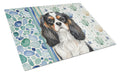 Tricolor Cavalier Spaniel Coastal Sea Glass Cutting Board Tempered Glass Kitchen Cutting Surface, Heat Resistant Chopping, Non-Slip Feet, Food Prep & Serving