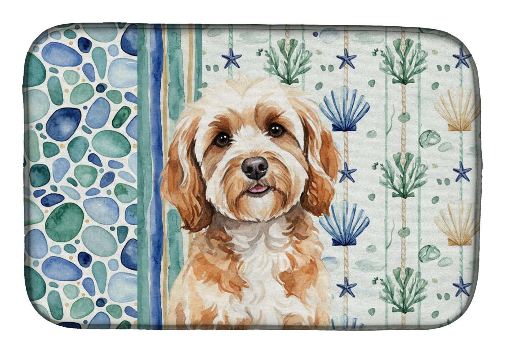 Cavapoo Coastal Sea Glass Dish Drying Mat Absorbent Dish Drying Mat Pad for Kitchen Counter Dish Drainer Mat for Countertop, 14 x 21", Multicolor