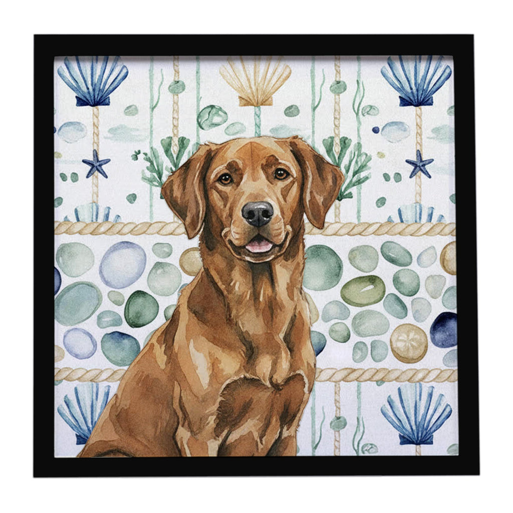Chesapeake Bay Retriever Coastal Sea Glass Framed Metal Print Bathroom, Kitchen, Office, Home Decor Wall Art Ready to Hang, Square, 8X8