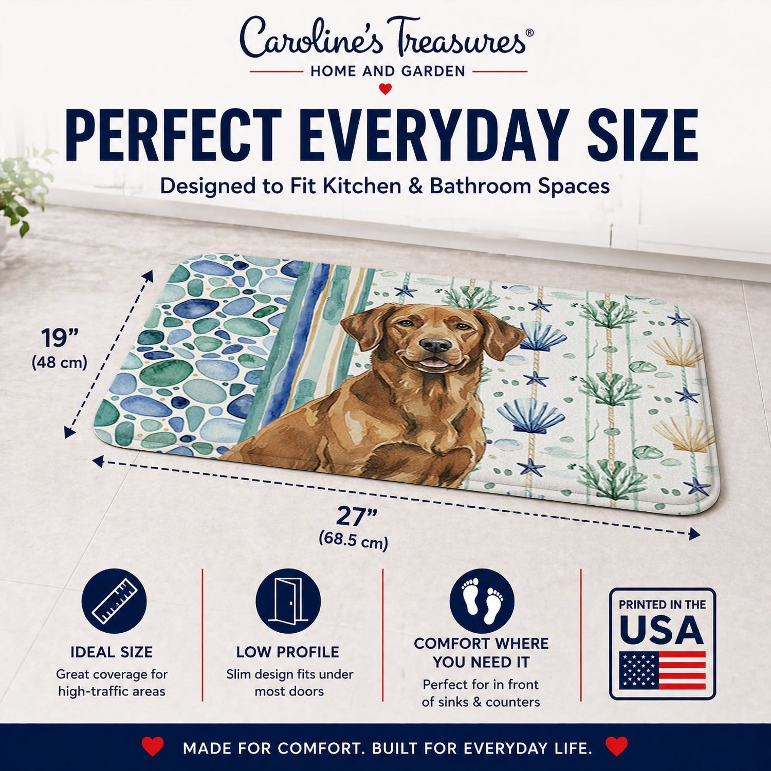 Chesapeake Bay Retriever Coastal Sea Glass Memory Foam Kitchen Mat Machine Washable Anti-Fatigue Cushion Comfort Bath or Kitchen Rug