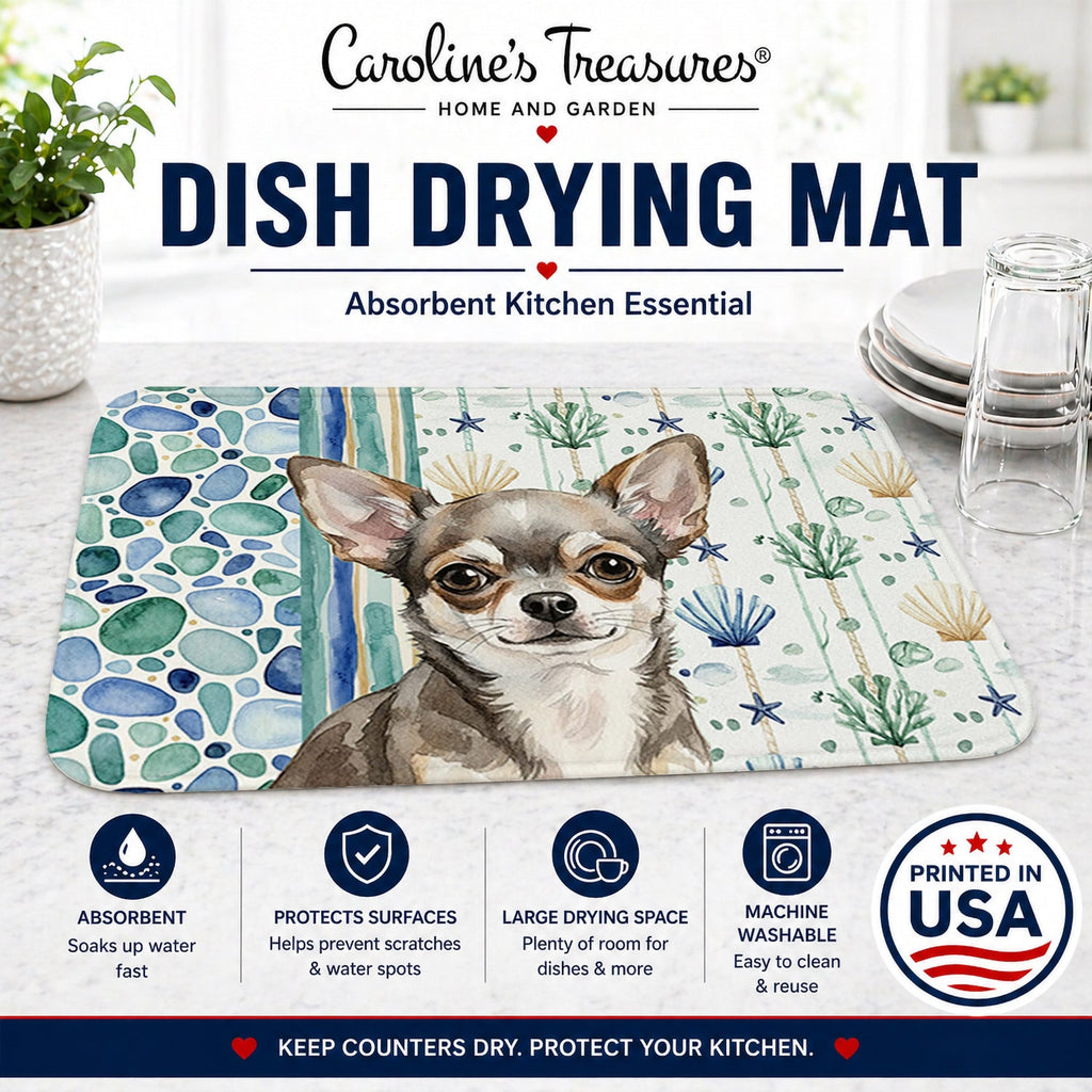 Chihuahua Coastal Sea Glass Dish Drying Mat Absorbent Dish Drying Mat Pad for Kitchen Counter Dish Drainer Mat for Countertop, 14 x 21", Multicolor