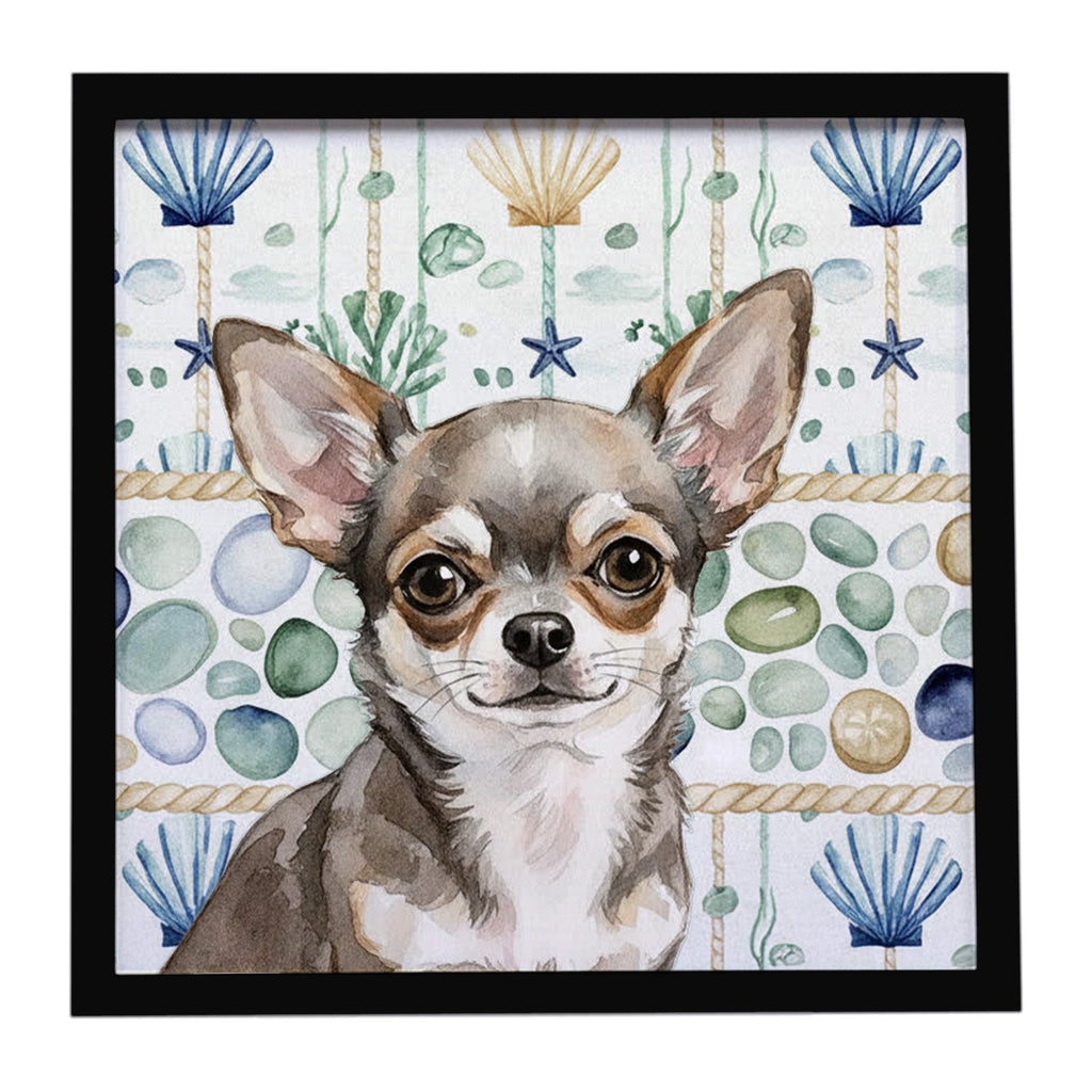 Chihuahua Coastal Sea Glass Framed Metal Print Bathroom, Kitchen, Office, Home Decor Wall Art Ready to Hang, Square, 8X8