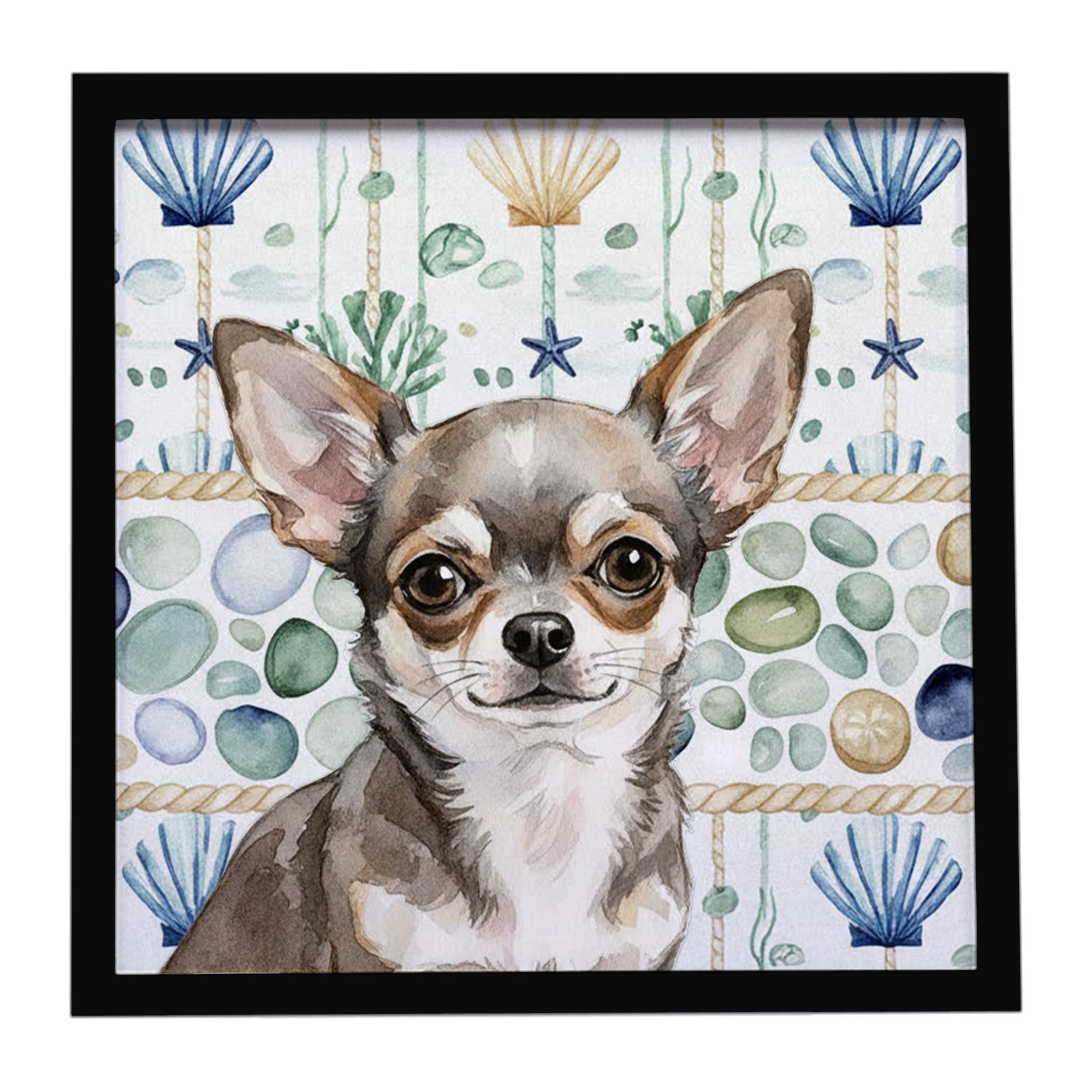 Chihuahua Coastal Sea Glass Framed Metal Print Bathroom, Kitchen, Office, Home Decor Wall Art Ready to Hang, Square, 8X8