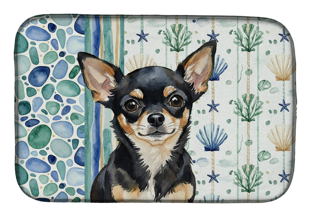 Black and Tan Chihuahua Coastal Sea Glass Dish Drying Mat Absorbent Dish Drying Mat Pad for Kitchen Counter Dish Drainer Mat for Countertop, 14 x 21", Multicolor