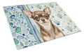 Chocolate Chihuahua Coastal Sea Glass Cutting Board Tempered Glass Kitchen Cutting Surface, Heat Resistant Chopping, Non-Slip Feet, Food Prep & Serving