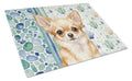 Fawn Chihuahua Coastal Sea Glass Cutting Board Tempered Glass Kitchen Cutting Surface, Heat Resistant Chopping, Non-Slip Feet, Food Prep & Serving