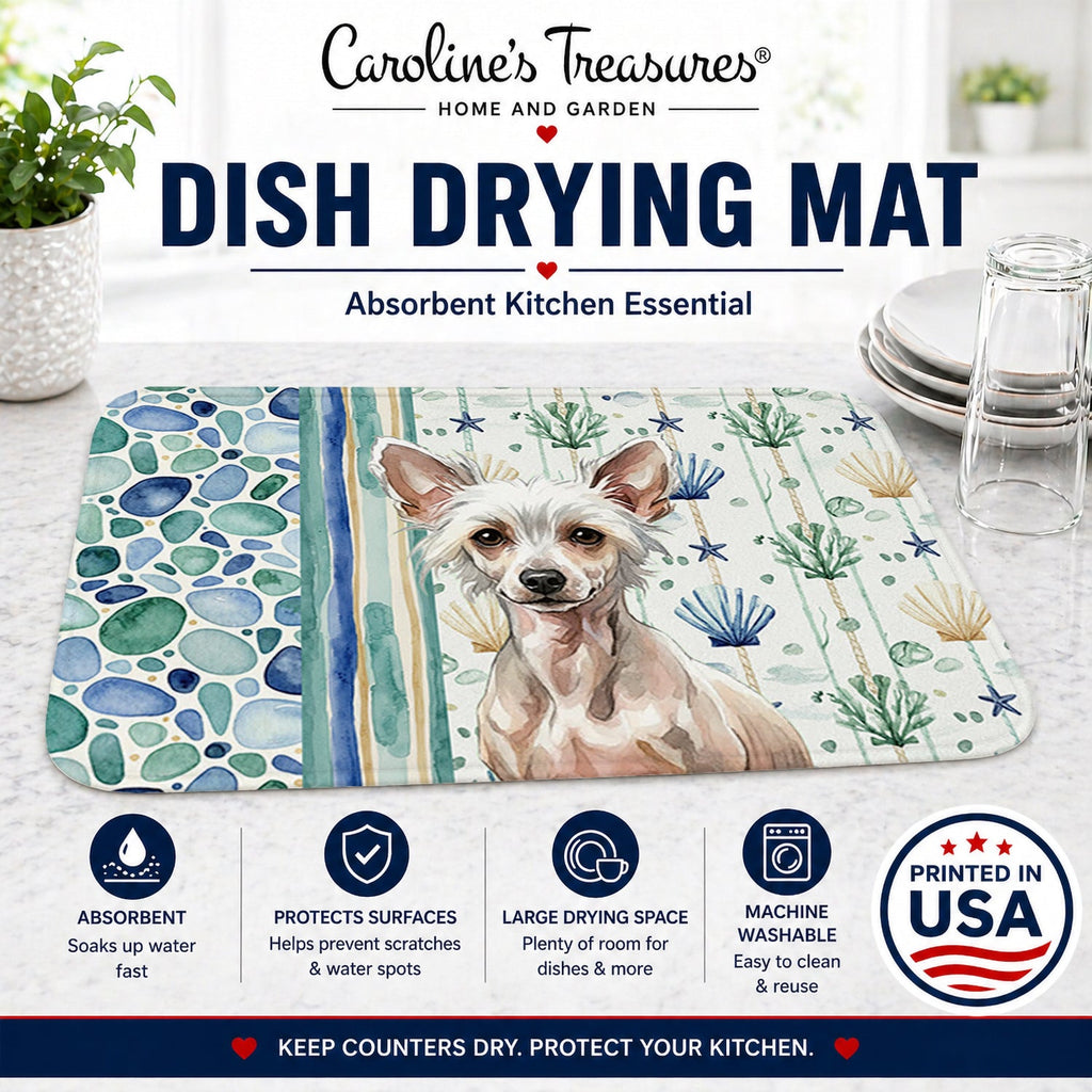 Hairless Chinese Crested Coastal Sea Glass Dish Drying Mat Absorbent Dish Drying Mat Pad for Kitchen Counter Dish Drainer Mat for Countertop, 14 x 21", Multicolor