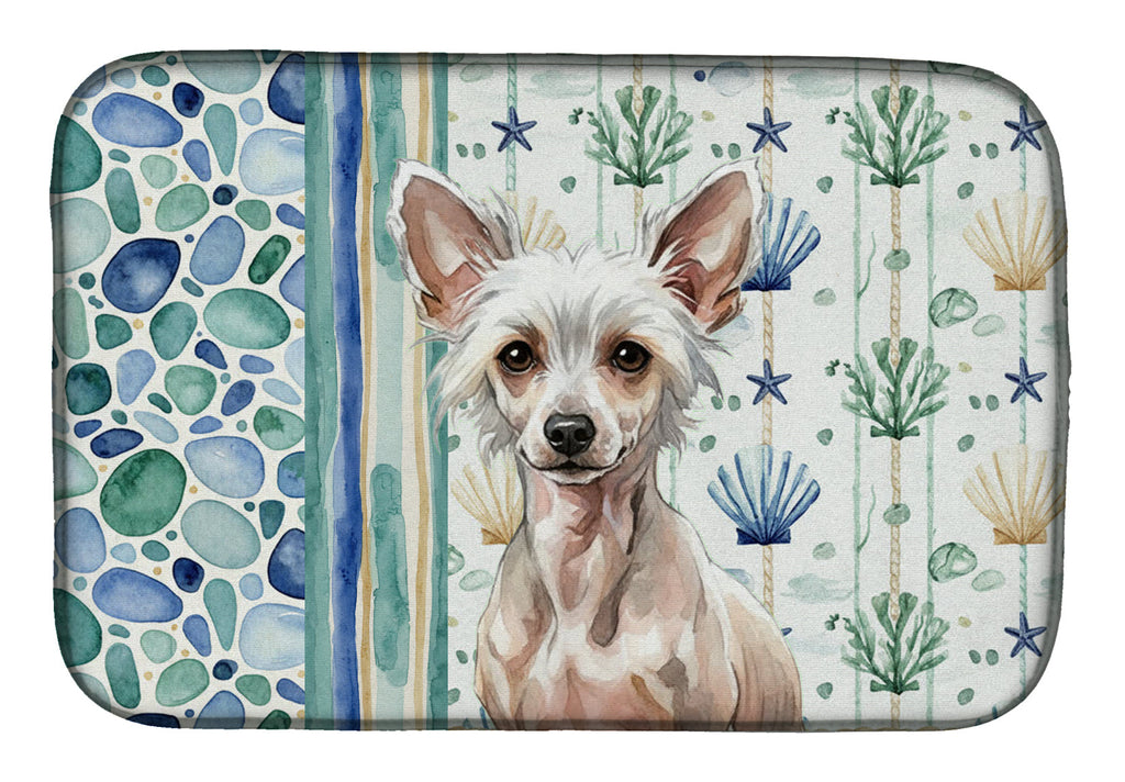 Hairless Chinese Crested Coastal Sea Glass Dish Drying Mat Absorbent Dish Drying Mat Pad for Kitchen Counter Dish Drainer Mat for Countertop, 14 x 21", Multicolor