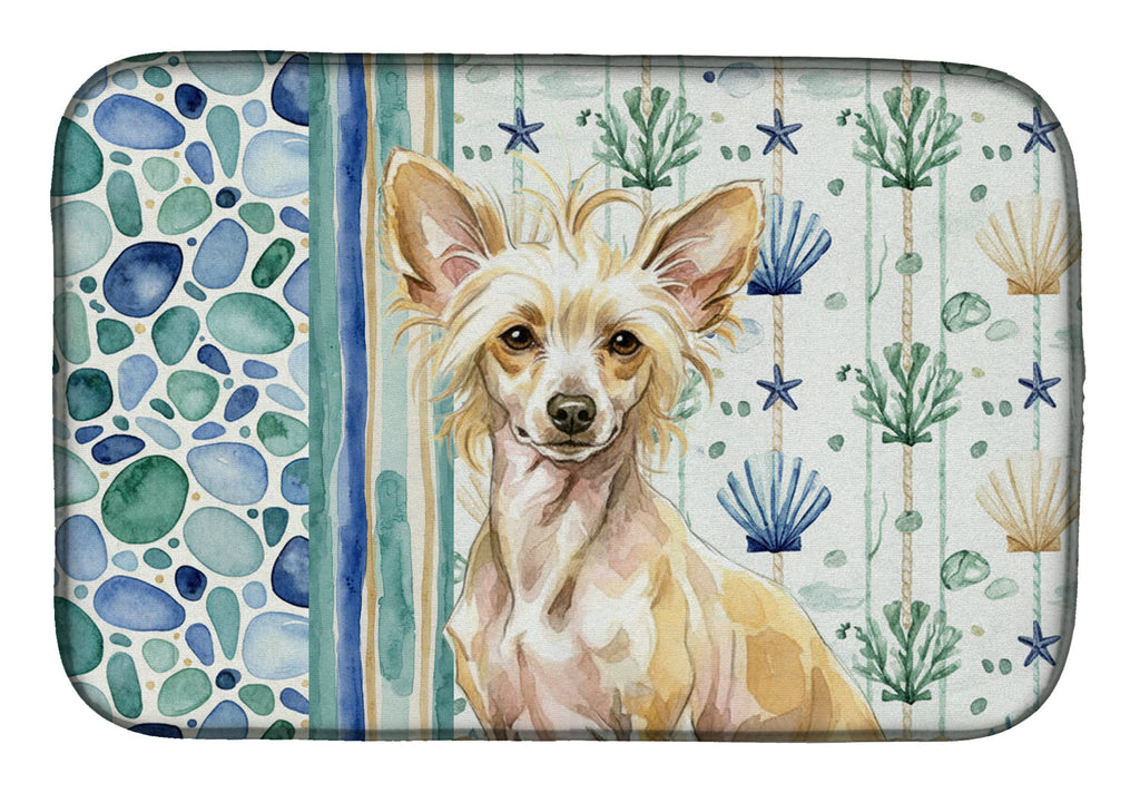 Hairless Palomino Chinese Crested Coastal Sea Glass Dish Drying Mat Absorbent Dish Drying Mat Pad for Kitchen Counter Dish Drainer Mat for Countertop, 14 x 21", Multicolor
