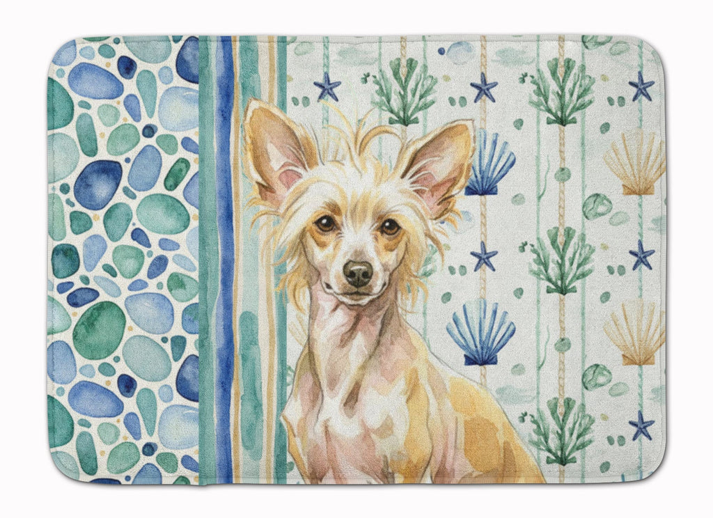 Hairless Palomino Chinese Crested Coastal Sea Glass Memory Foam Kitchen Mat Machine Washable Anti-Fatigue Cushion Comfort Bath or Kitchen Rug