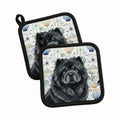 Black Chow Chow Coastal Sea Glass Pot Holder Set of 2 Heat Resistant Quilted Hot Pads 7.5 x 7.5 Inch, Insulated Kitchen Trivets for Cooking & Baking