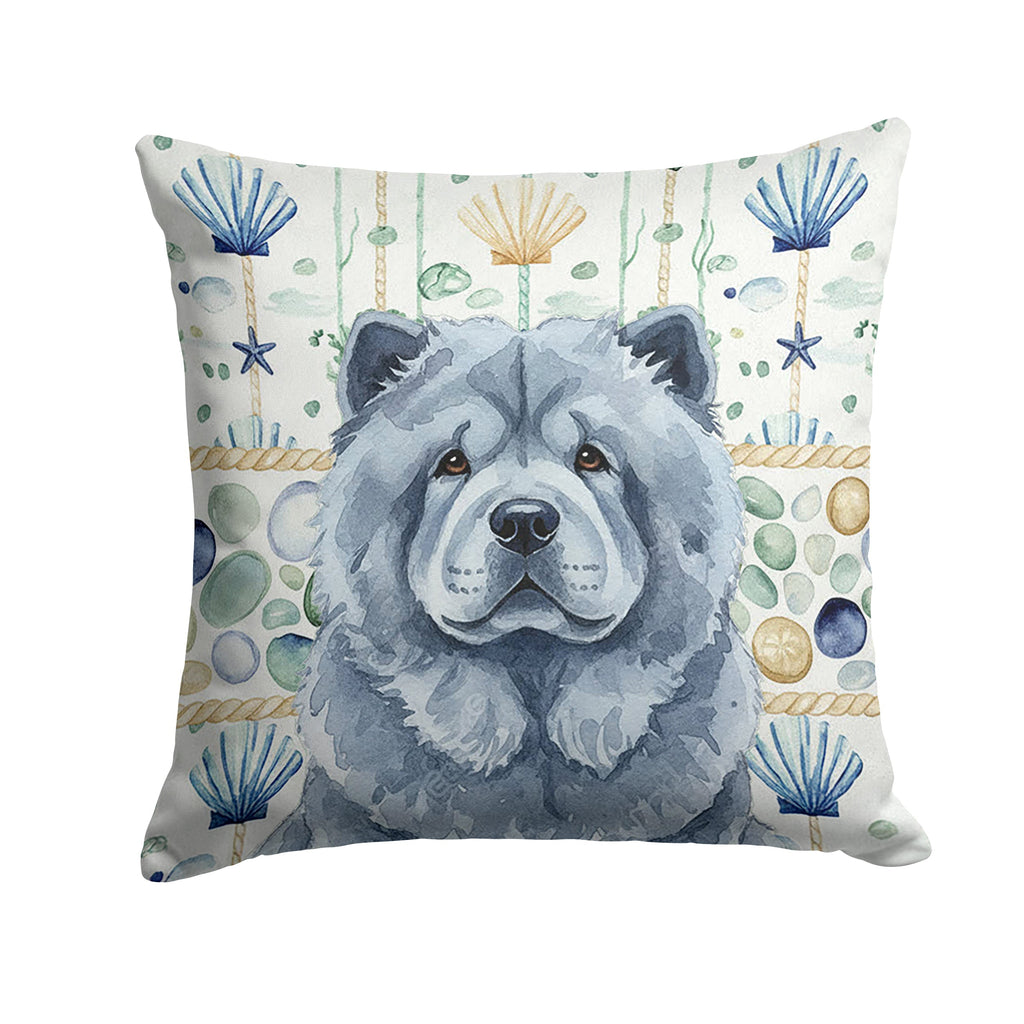 Blue Chow Chow Coastal Sea Glass Decorative Throw Pillow 14x14 Indoor Outdoor Accent Cushion, Fabric Cover with Insert for Sofa, Bed, Porch & Living Room