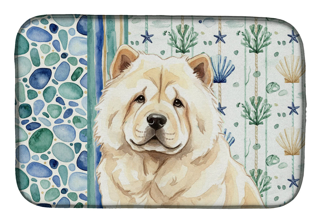 Cream Chow Chow Coastal Sea Glass Dish Drying Mat Absorbent Dish Drying Mat Pad for Kitchen Counter Dish Drainer Mat for Countertop, 14 x 21", Multicolor