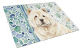 Cream Chow Chow Coastal Sea Glass Cutting Board Tempered Glass Kitchen Cutting Surface, Heat Resistant Chopping, Non-Slip Feet, Food Prep & Serving