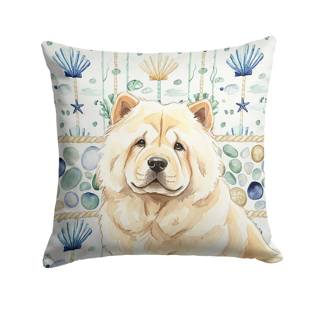 Cream Chow Chow Coastal Sea Glass Decorative Throw Pillow 14x14 Indoor Outdoor Accent Cushion, Fabric Cover with Insert for Sofa, Bed, Porch & Living Room