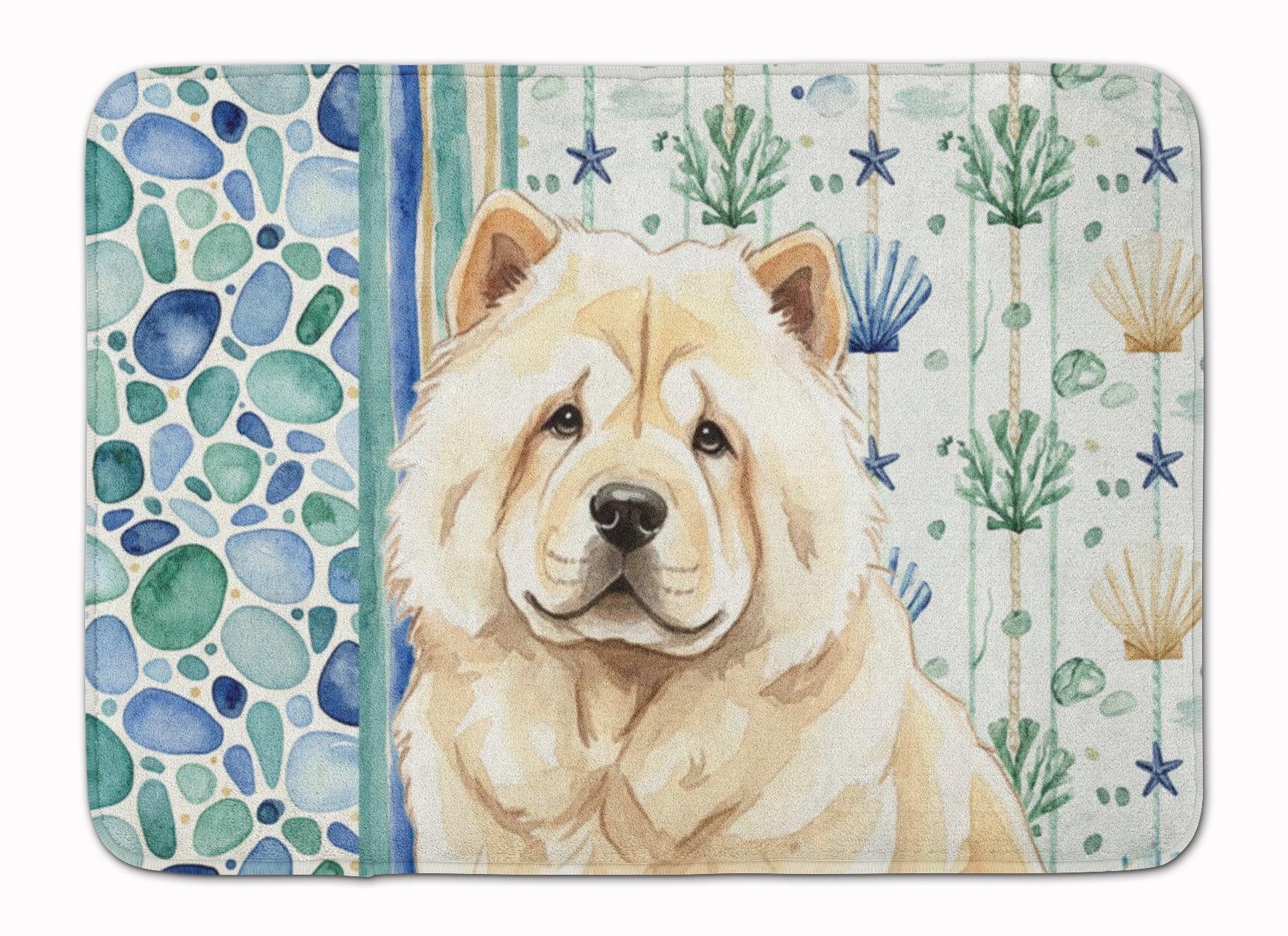 Cream Chow Chow Coastal Sea Glass Memory Foam Kitchen Mat Machine Washable Anti-Fatigue Cushion Comfort Bath or Kitchen Rug