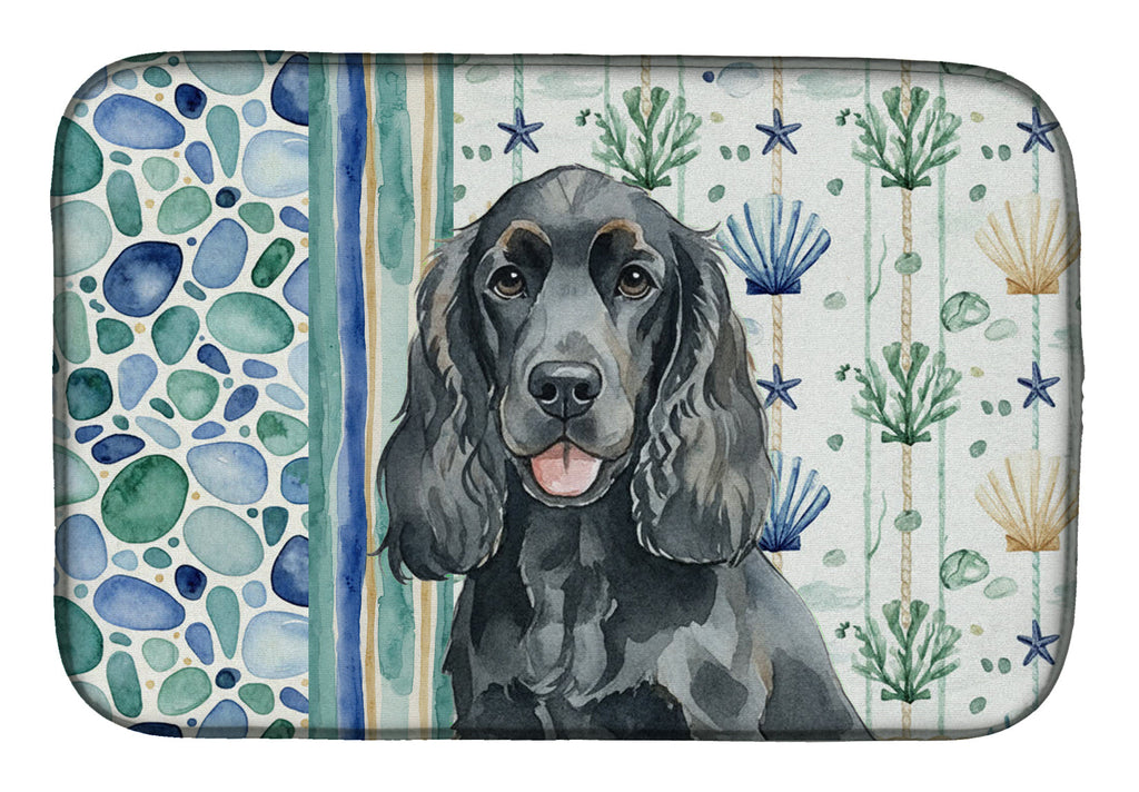 Black Cocker Spaniel Coastal Sea Glass Dish Drying Mat Absorbent Dish Drying Mat Pad for Kitchen Counter Dish Drainer Mat for Countertop, 14 x 21", Multicolor