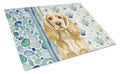 Buff Cocker Spaniel Coastal Sea Glass Cutting Board Tempered Glass Kitchen Cutting Surface, Heat Resistant Chopping, Non-Slip Feet, Food Prep & Serving