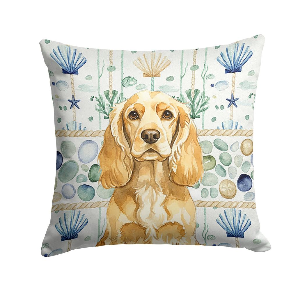 Buff Cocker Spaniel Coastal Sea Glass Decorative Throw Pillow 14x14 Indoor Outdoor Accent Cushion, Fabric Cover with Insert for Sofa, Bed, Porch & Living Room