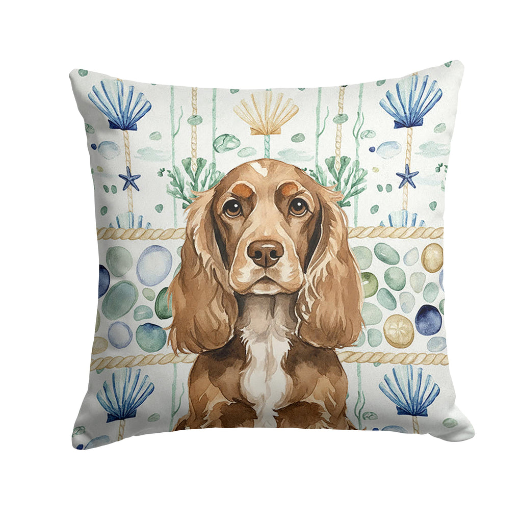 Chocolate Cocker Spaniel Coastal Sea Glass Decorative Throw Pillow 18x18 Indoor Outdoor Accent Cushion, Fabric Cover with Insert for Sofa, Bed, Porch & Living Room