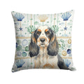 Parti Cocker Spaniel Coastal Sea Glass Decorative Throw Pillow 18x18 Indoor Outdoor Accent Cushion, Fabric Cover with Insert for Sofa, Bed, Porch & Living Room