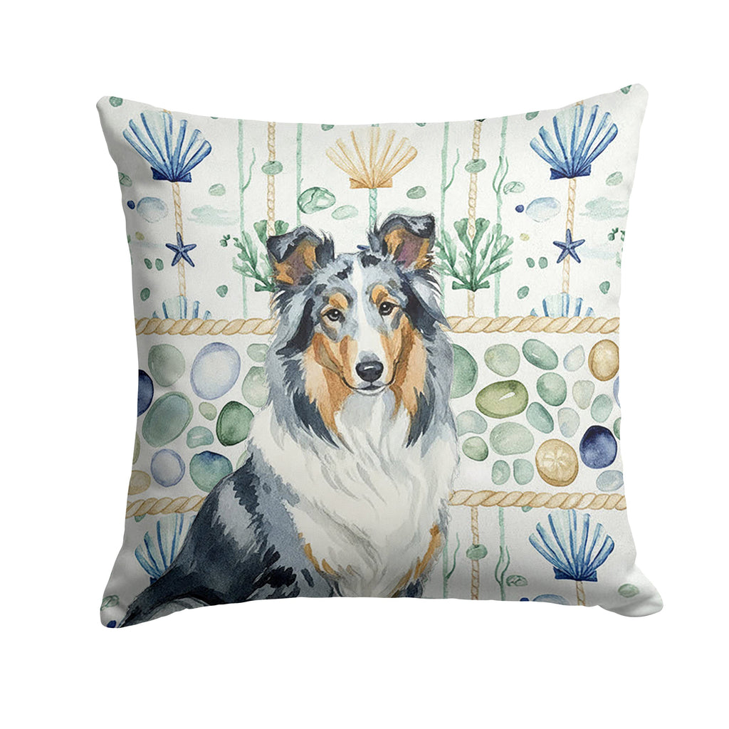 Blue Merle Collie Coastal Sea Glass Decorative Throw Pillow 18x18 Indoor Outdoor Accent Cushion, Fabric Cover with Insert for Sofa, Bed, Porch & Living Room