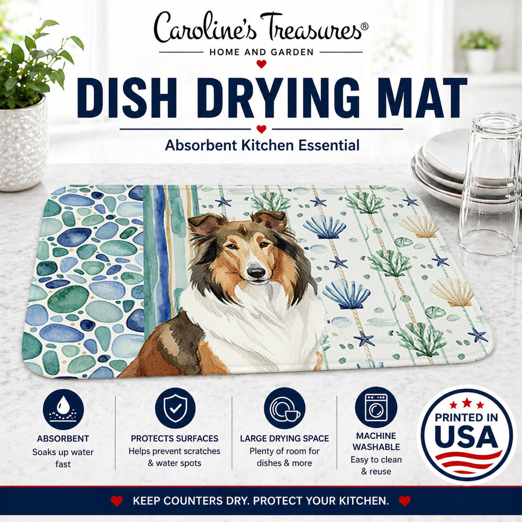 Sable Collie Coastal Sea Glass Dish Drying Mat Absorbent Dish Drying Mat Pad for Kitchen Counter Dish Drainer Mat for Countertop, 14 x 21", Multicolor
