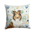 Sable Collie Coastal Sea Glass Decorative Throw Pillow 14x14 Indoor Outdoor Accent Cushion, Fabric Cover with Insert for Sofa, Bed, Porch & Living Room