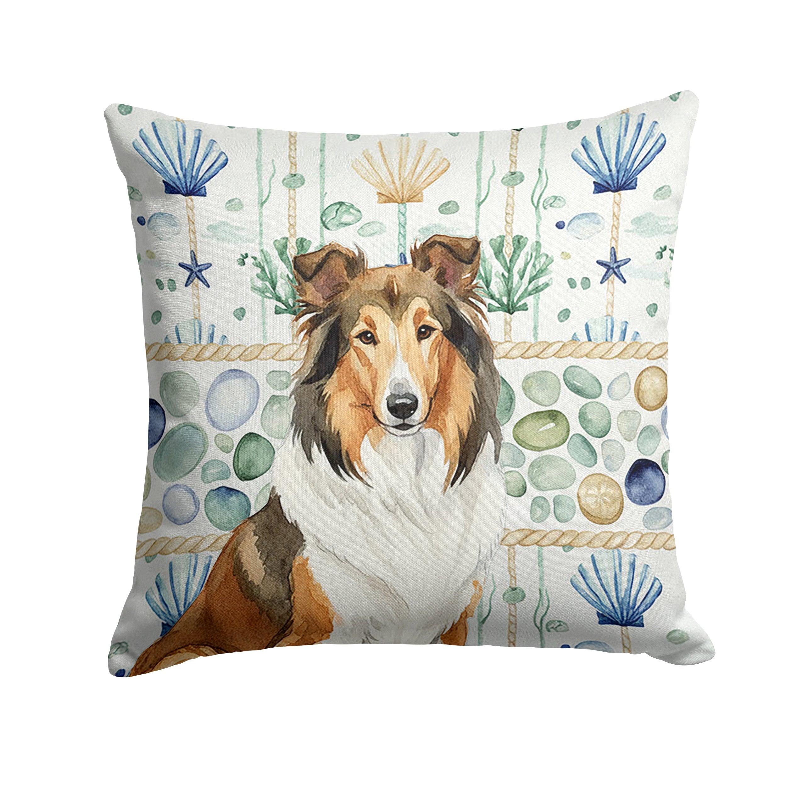 Sable Collie Coastal Sea Glass Decorative Throw Pillow 18x18 Indoor Outdoor Accent Cushion, Fabric Cover with Insert for Sofa, Bed, Porch & Living Room