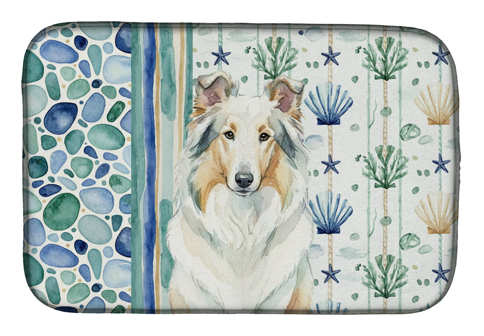 White Collie Coastal Sea Glass Dish Drying Mat Absorbent Dish Drying Mat Pad for Kitchen Counter Dish Drainer Mat for Countertop, 14 x 21", Multicolor