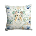 White Collie Coastal Sea Glass Decorative Throw Pillow 14x14 Indoor Outdoor Accent Cushion, Fabric Cover with Insert for Sofa, Bed, Porch & Living Room