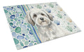 White with Gray Coton de Tulear Coastal Sea Glass Cutting Board Tempered Glass Kitchen Cutting Surface, Heat Resistant Chopping, Non-Slip Feet, Food Prep & Serving