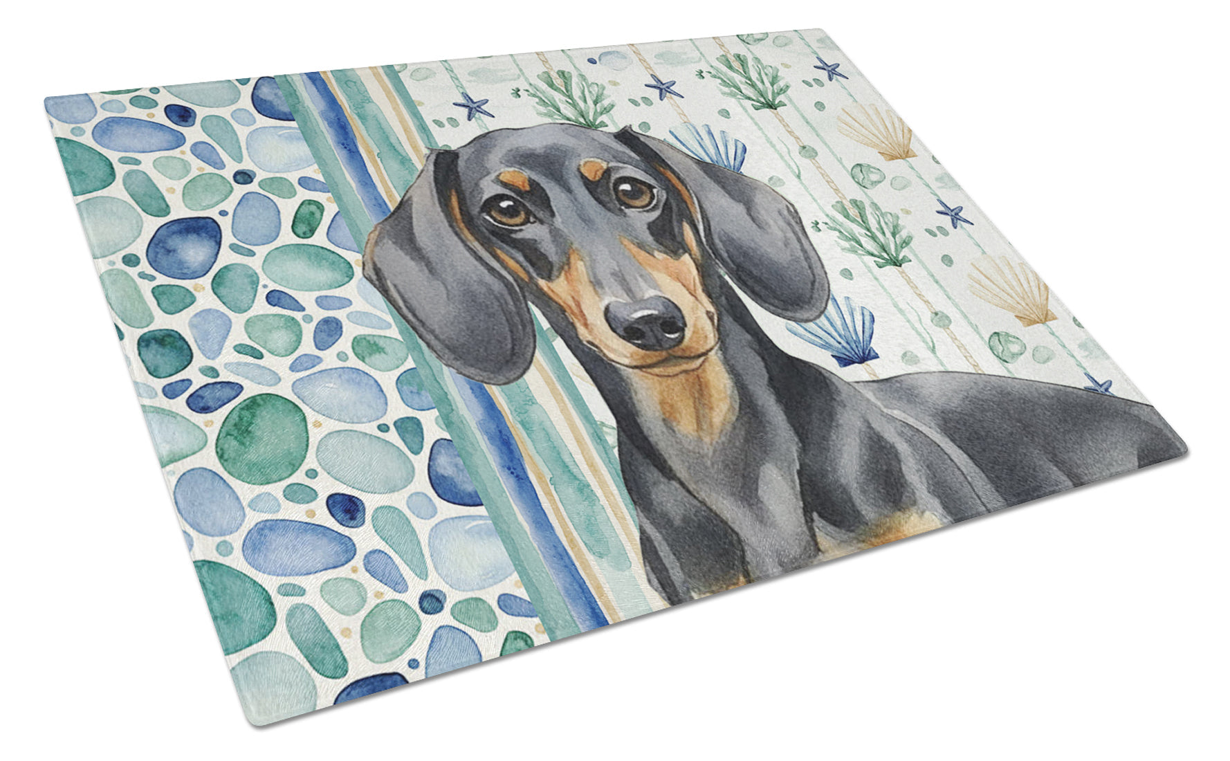 Black and Tan Dachshund Coastal Sea Glass Cutting Board Tempered Glass Kitchen Cutting Surface, Heat Resistant Chopping, Non-Slip Feet, Food Prep & Serving